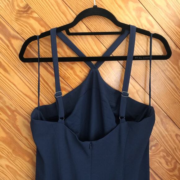 Dress the Population Tessa Crepe Halter Midi Dress Navy Blue - Picture 4 of 8